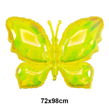 Yellow butterfly-shaped balloon with dimensions 72x98cm on a white background